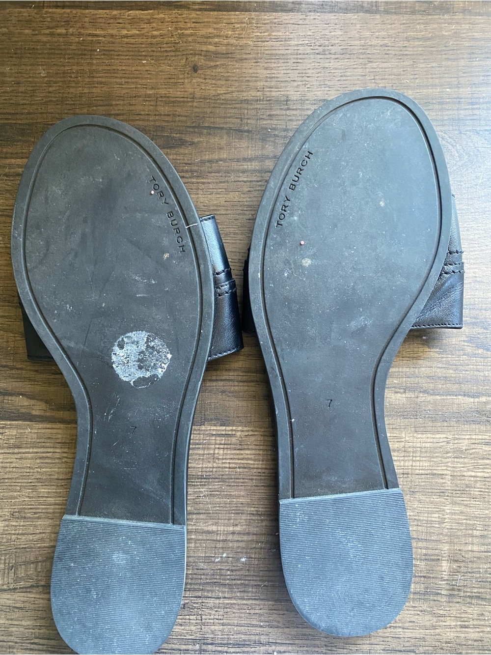 Tory Burch Everly Slide Sandals Leather GOLD Logo Perfect Black Size 7 - Picture 3 of 4